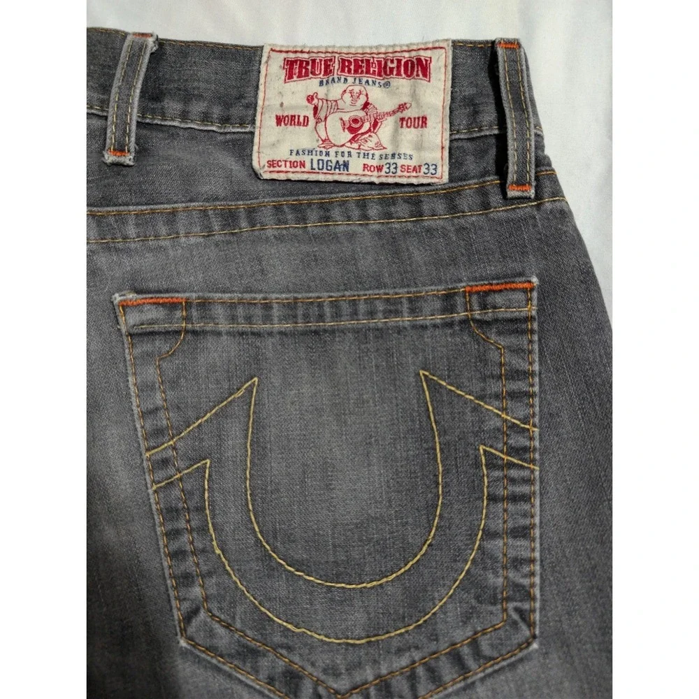 True Religion Logan Jeans Mens 38x33‎ Gray Wash Bootcut Made USA Buddha